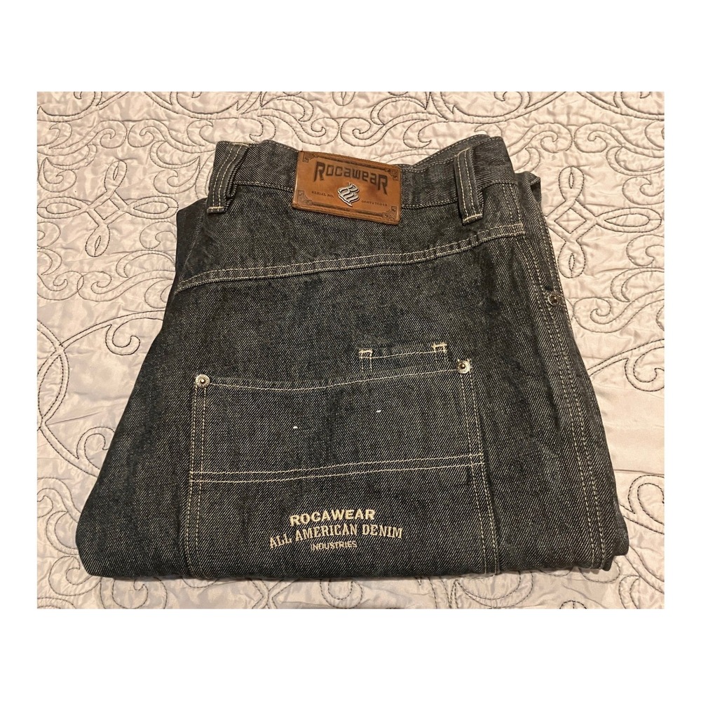 Rocawear All American Denim‎ Carpenter Jeans Mens 40x32 Black Baggy Y2K Hip Hop